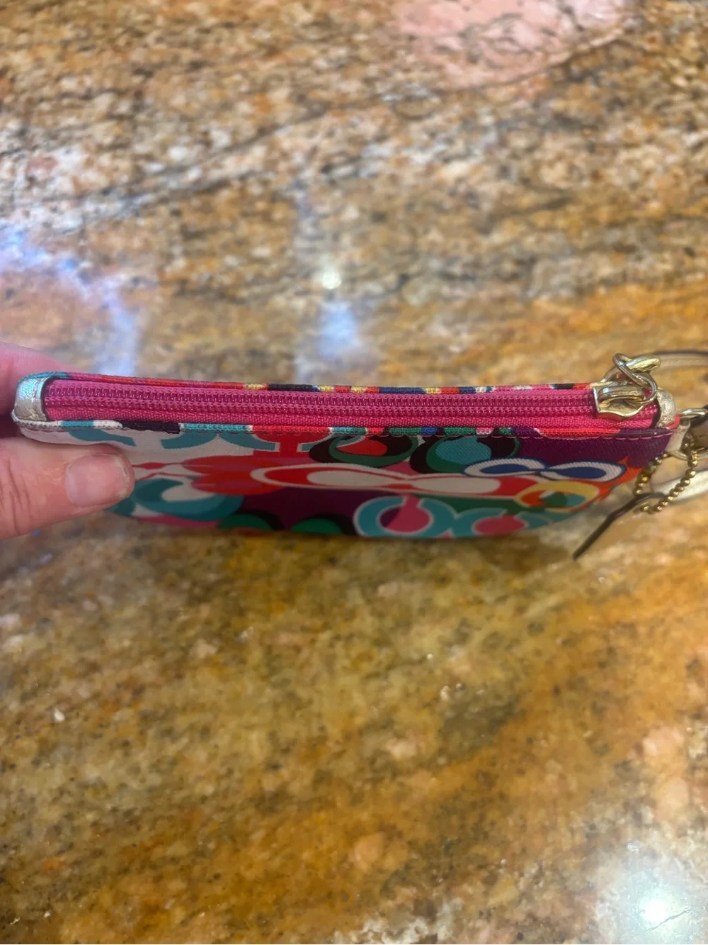 Coach Poppy Multicolor Graphic Signature Wristlet in Gold Trim